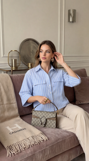 Chemise manche courte bleu à rayures