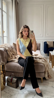 Pull sans manche motif losange