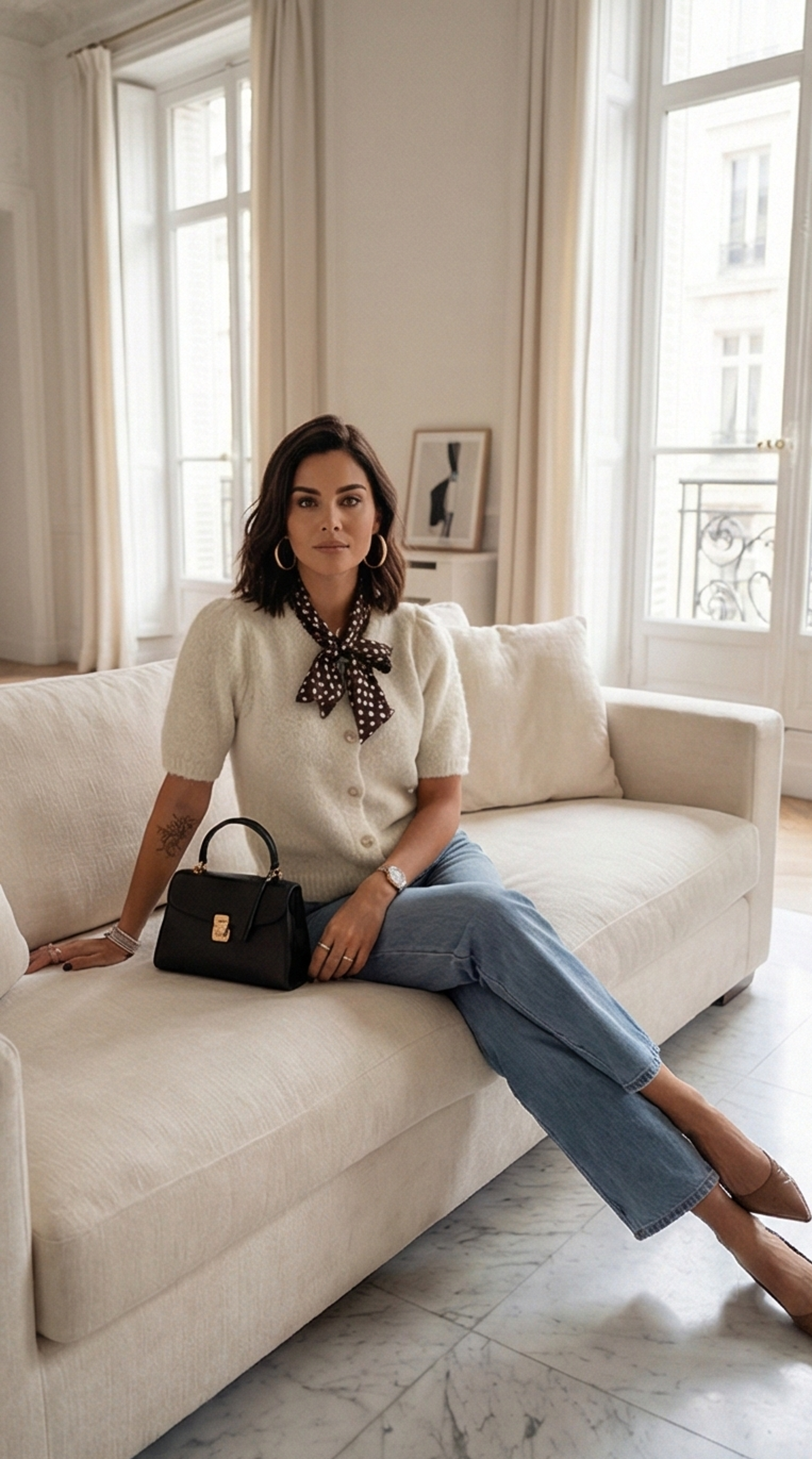 Pull manche courte avec foulard