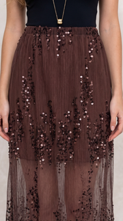 Jupe marron à paillettes