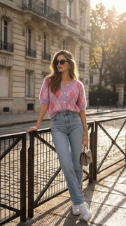 Pull manche courte losange élégant