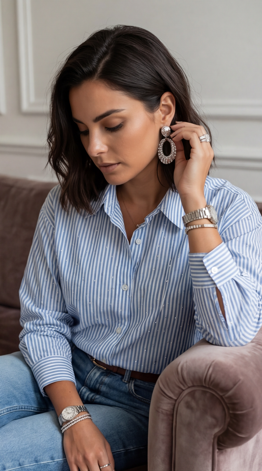 Chemise rayure à strass