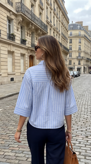 Chemise manche courte bleu à rayures