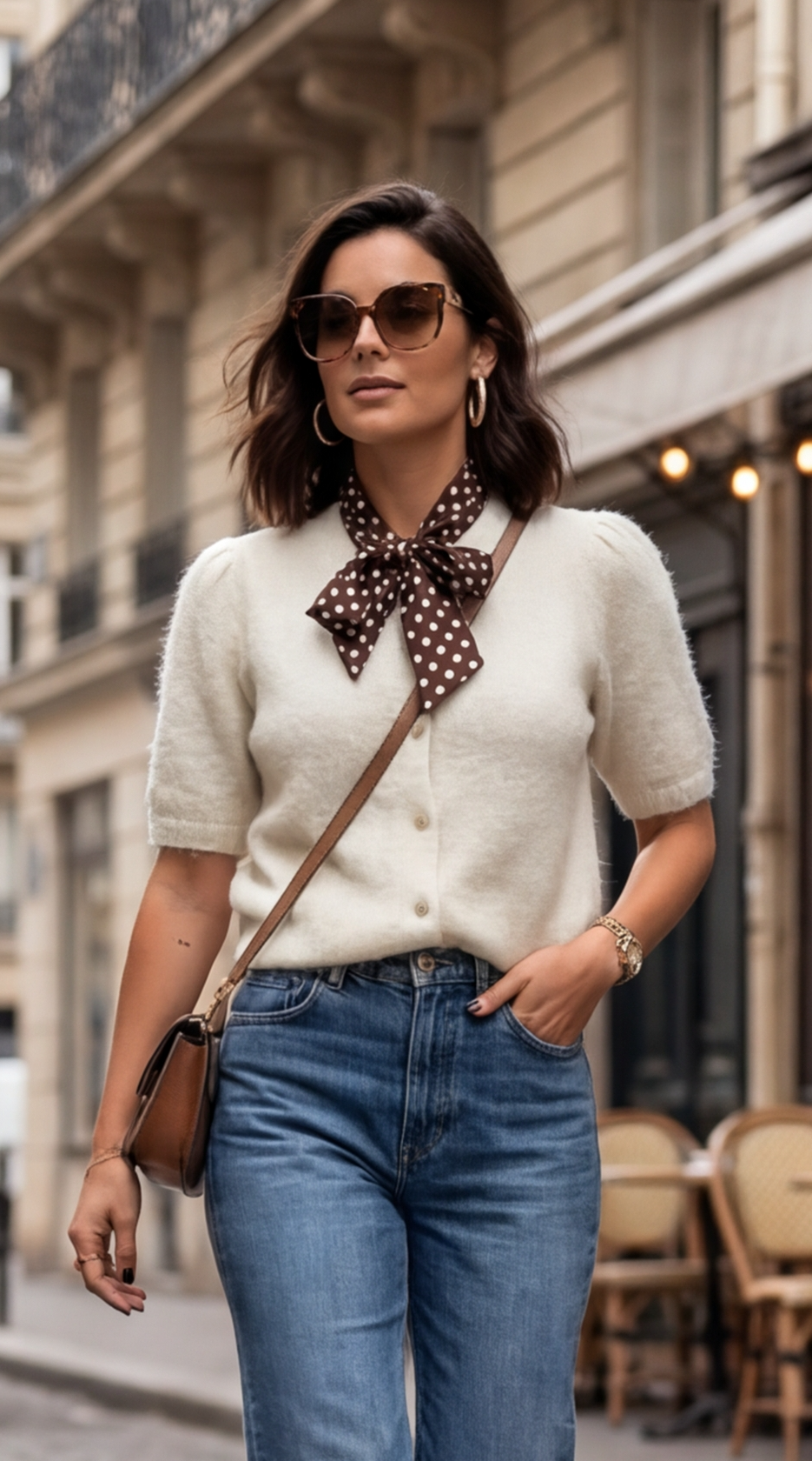 Pull manche courte avec foulard