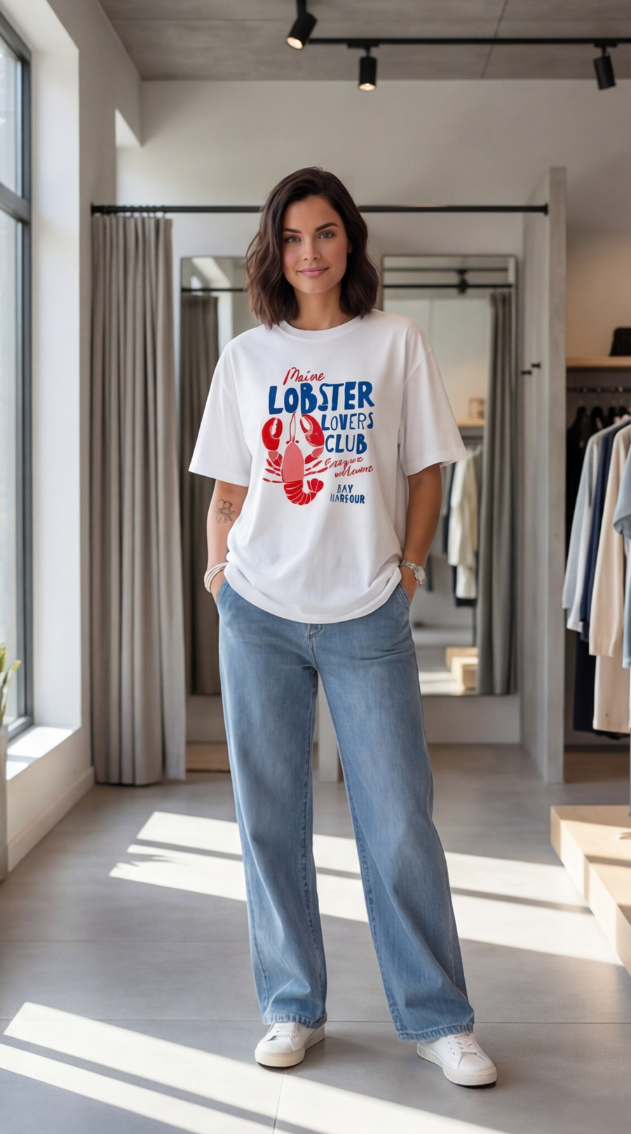 T-shirt blanc avec motif homard