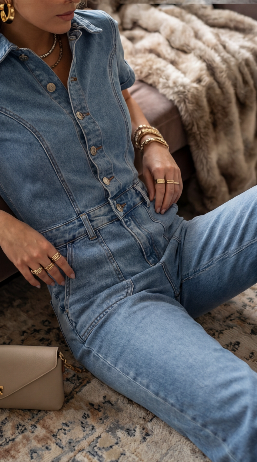 Combinaison en jean manche courte - Style tendance pour l'été