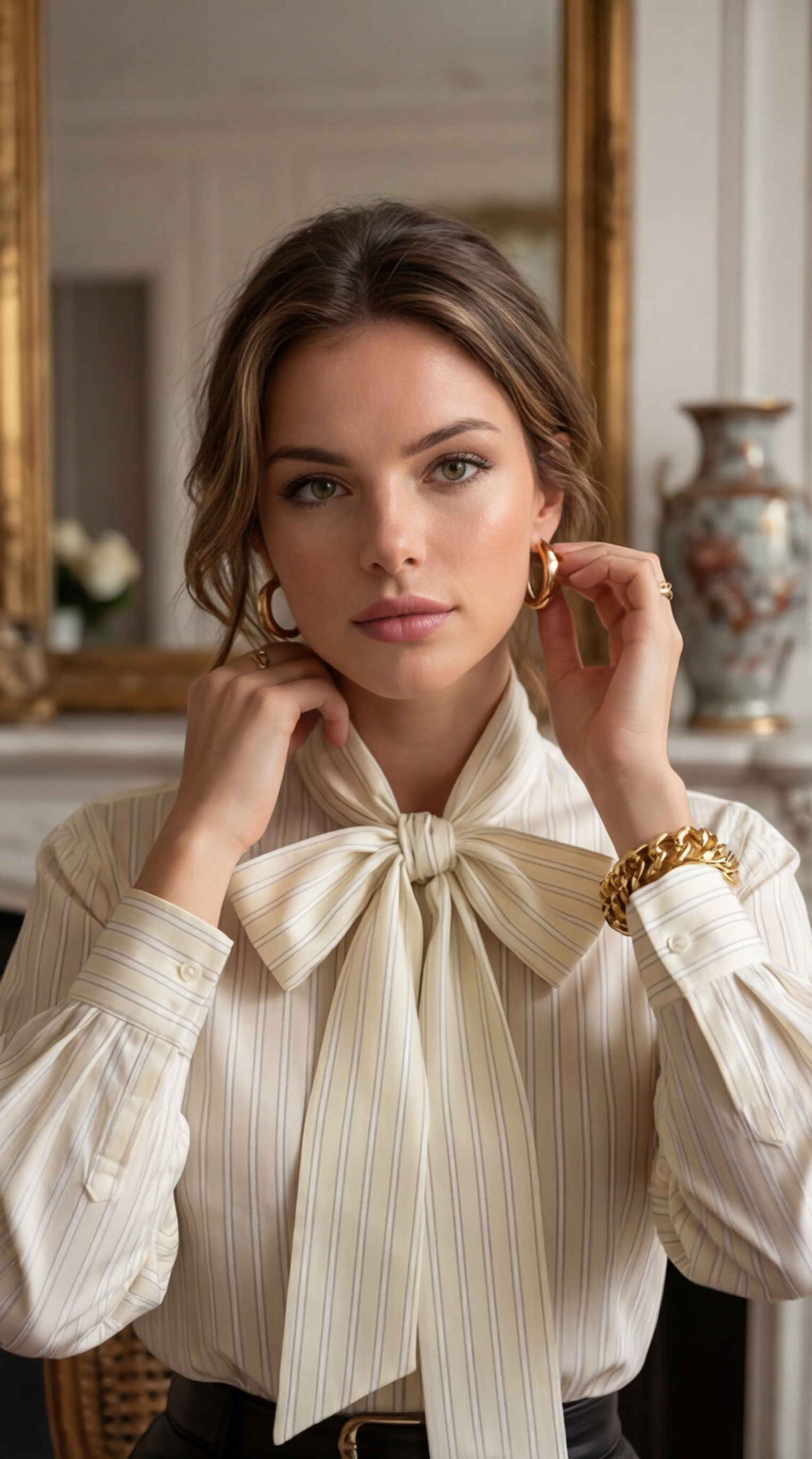 Blouse à col lavallière rayé