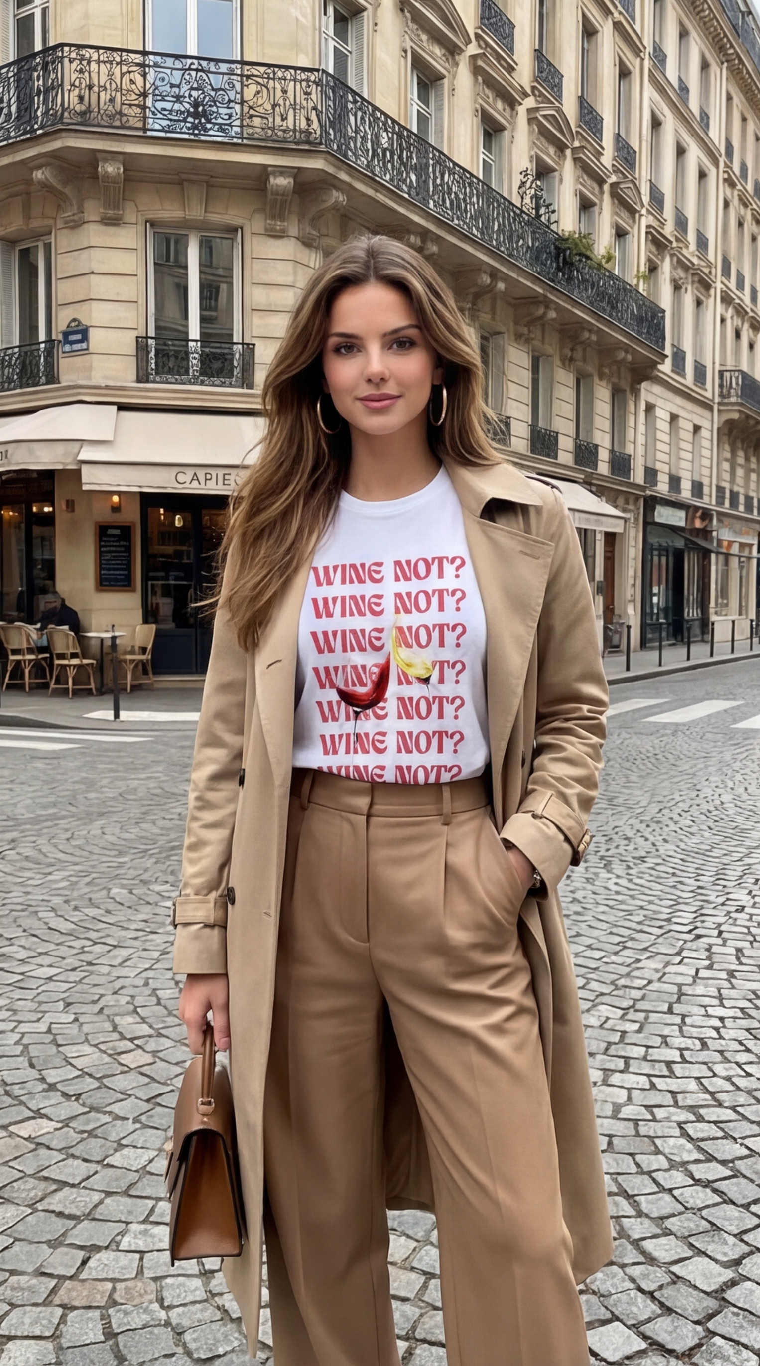 T-shirt blanc “Wine Not” – Motif verre de vin