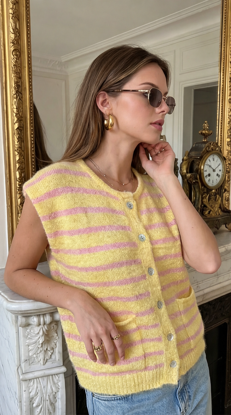 Pull sans manches rayé