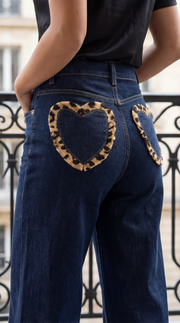 Jean brut poche léopard