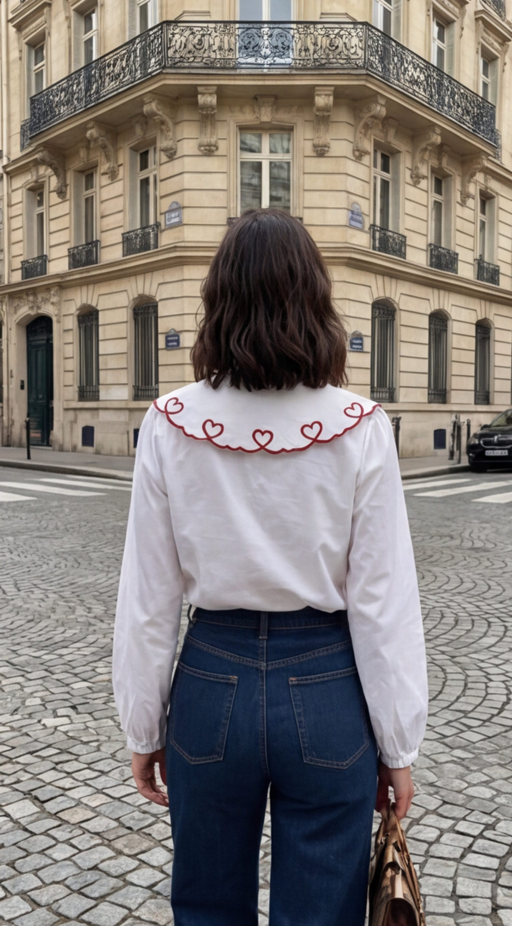 Chemise blanche col bateau avec des cœurs rouges