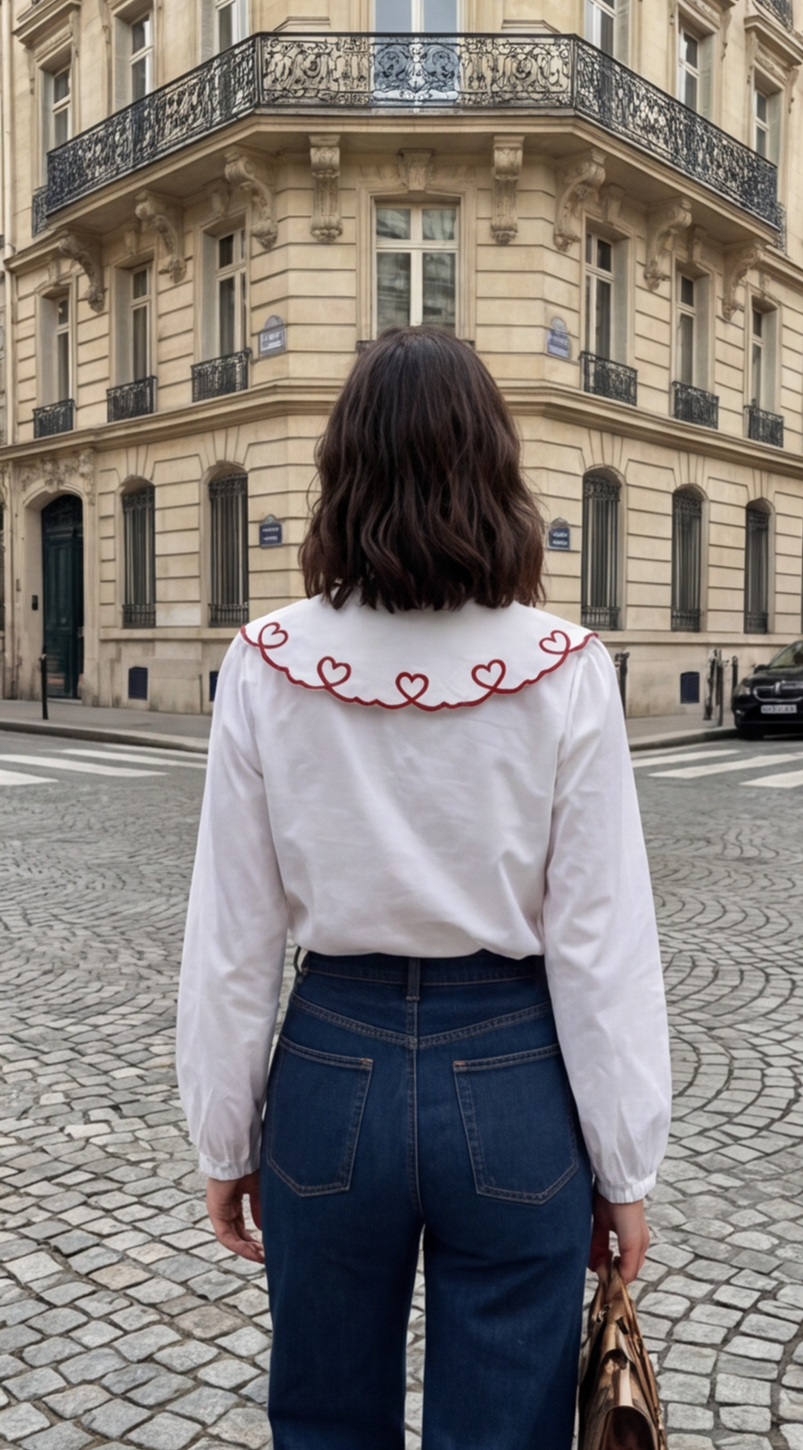 Chemise blanche col bateau avec des cœurs rouges