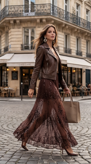 Jupe marron à paillettes