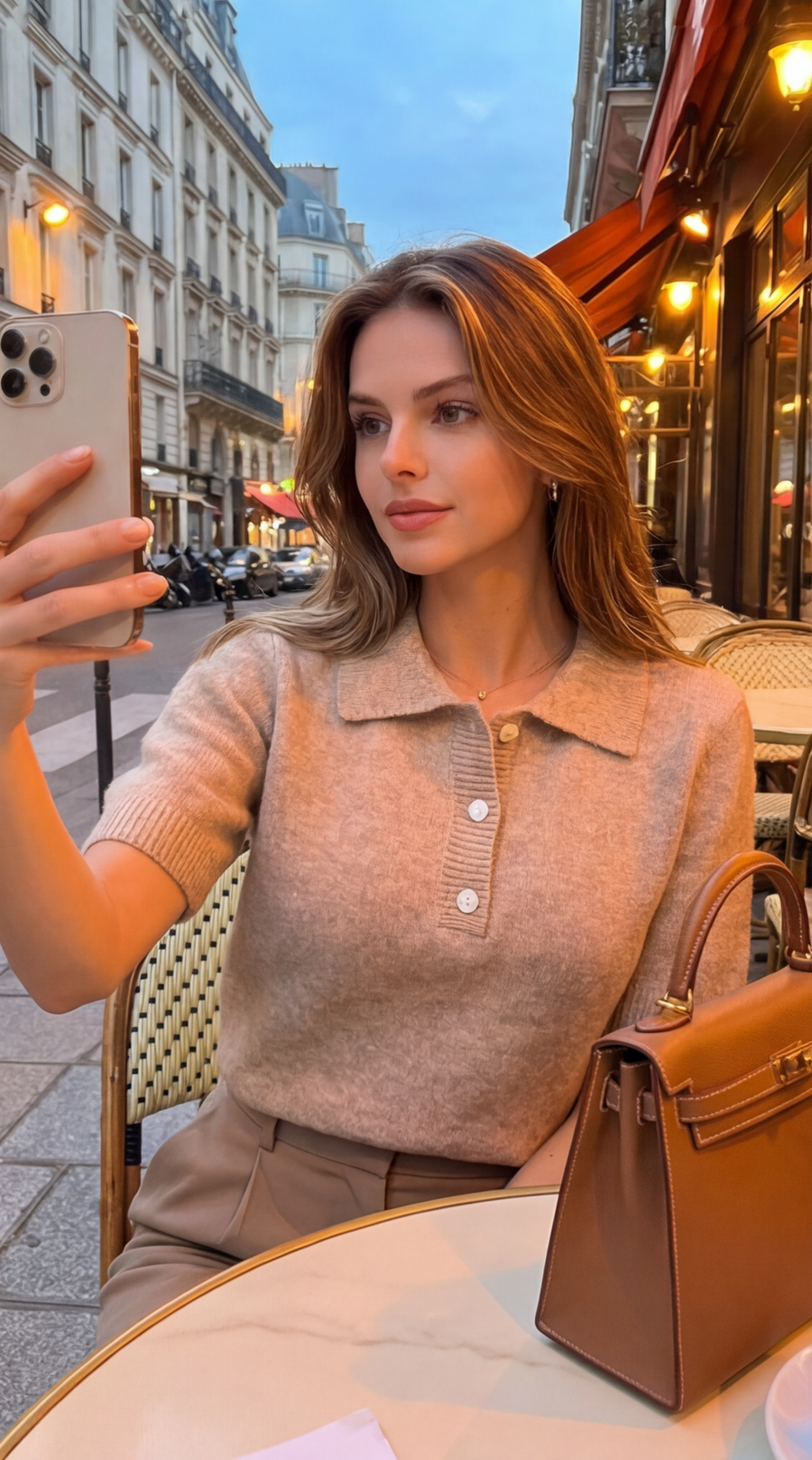 Polo beige en coton bio, style décontracté