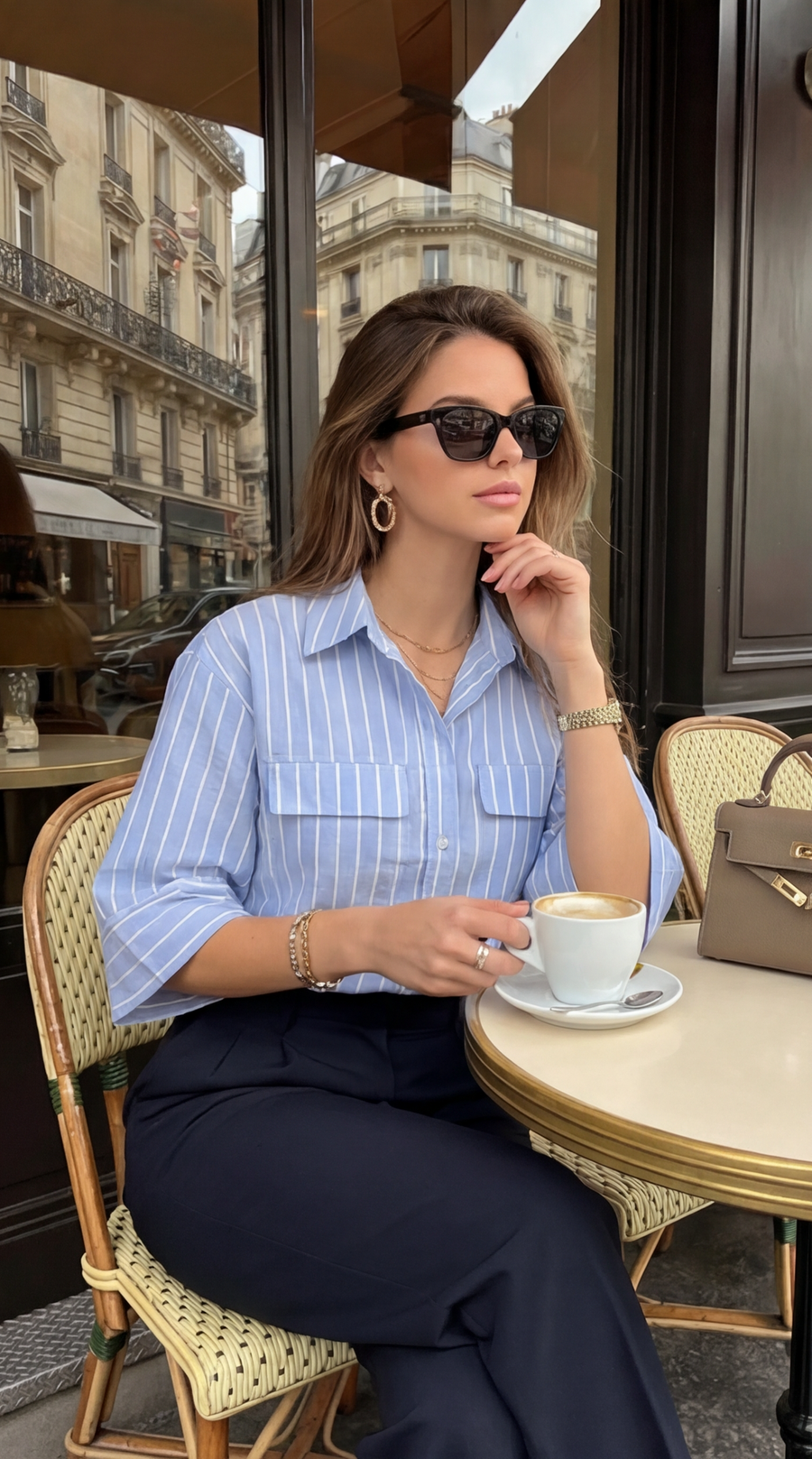 Chemise manche courte bleu à rayures