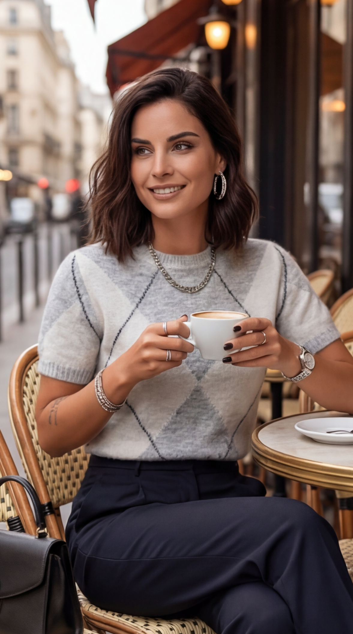 Pull manches courtes à losange