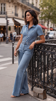 Combinaison en jean manche courte - Style tendance pour l'été